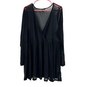 Torrid Size 3 3XL Sheer Long Sleeve V Neck Mini Dress Layer Black